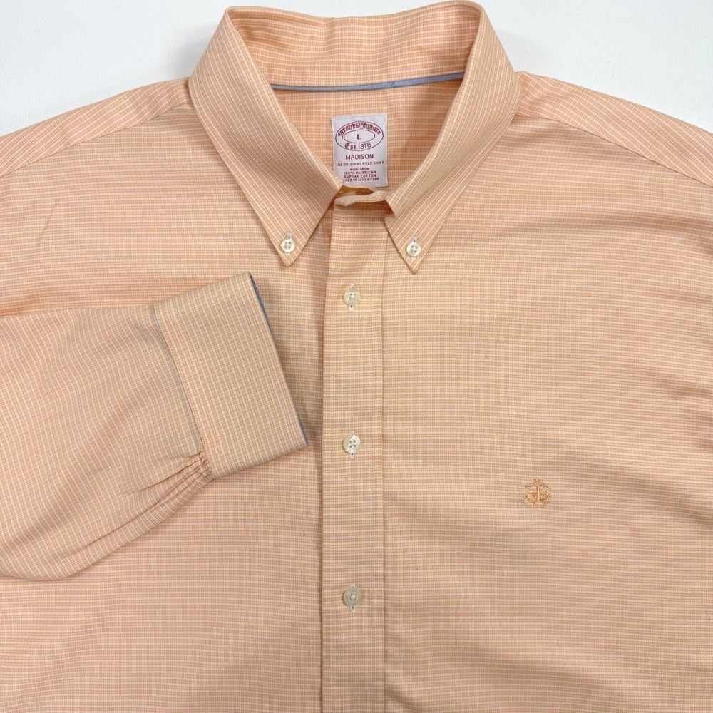 Brooks Brothers Madison Shirt Mens L Orange Non-Iron Supima Cotton Preppy Style